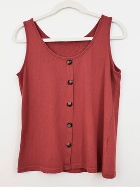 Perout Earthy Red Decorative Button Front Tank Top, L